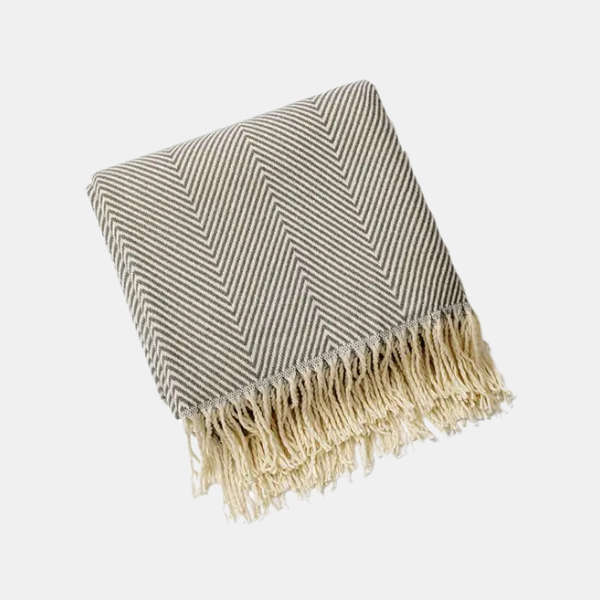 Plaid à Rayures Nordiques pour Canapé – Couverture Tissée en Coton à Pompons pour Lit Couvertures et plaids Electro Paris Gris 127x172cm