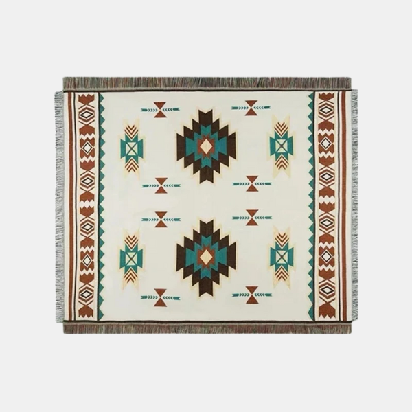 Plaid Tissé Bohème à Pompons – Jeté Géométrique Ethnique pour Canapé et Lit Literie Electro Paris 90x90cm