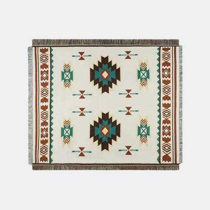 Plaid Tissé Bohème à Pompons – Jeté Géométrique Ethnique pour Canapé et Lit Literie Electro Paris 90x90cm