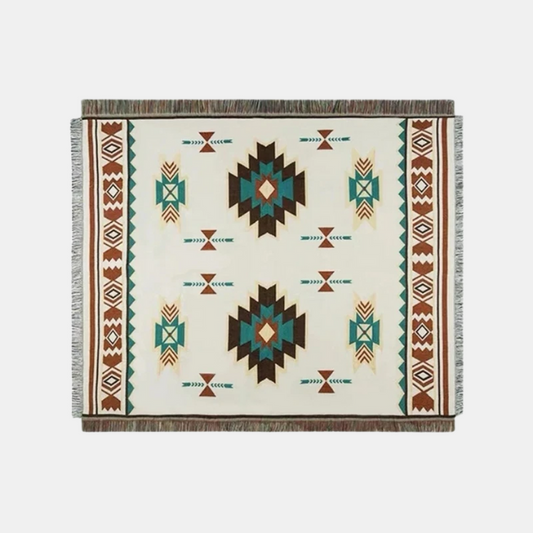 Plaid Tissé Bohème à Pompons – Jeté Géométrique Ethnique pour Canapé et Lit Literie Electro Paris 90x90cm