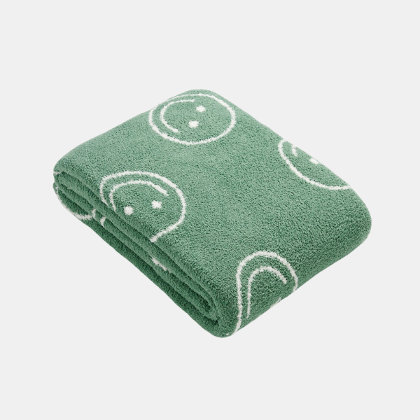 Plaid Visage Souriant – Couverture Douce avec Design Smiley pour Lit et Canapé Literie Electro Paris vert foncé 70x100cm