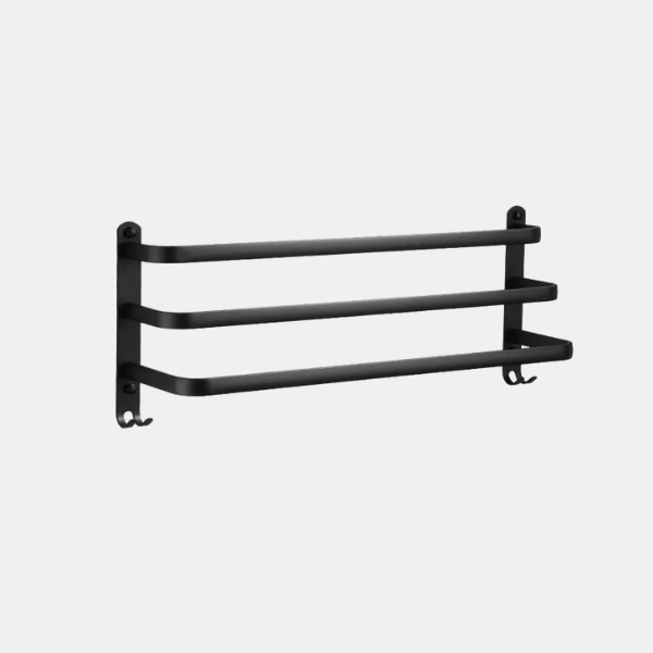 Porte-Serviettes Mural Moderne avec Étagère – Support en Aluminium Noir Mat pour Salle de Bain Accessoires de salle de bain Electro Paris Trois tiges 30cm