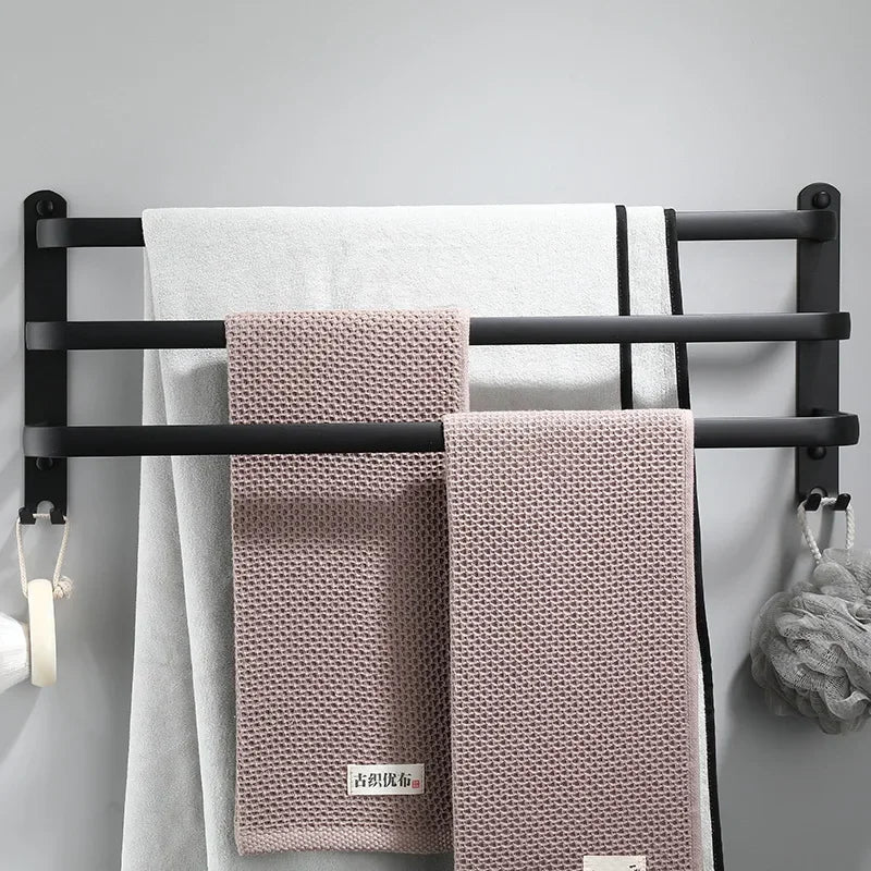 Porte-Serviettes Mural Moderne avec Étagère – Support en Aluminium Noir Mat pour Salle de Bain Accessoires de salle de bain Electro Paris Trois tiges 40cm