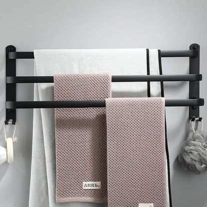 Porte-Serviettes Mural Moderne avec Étagère – Support en Aluminium Noir Mat pour Salle de Bain Accessoires de salle de bain Electro Paris Trois tiges 40cm