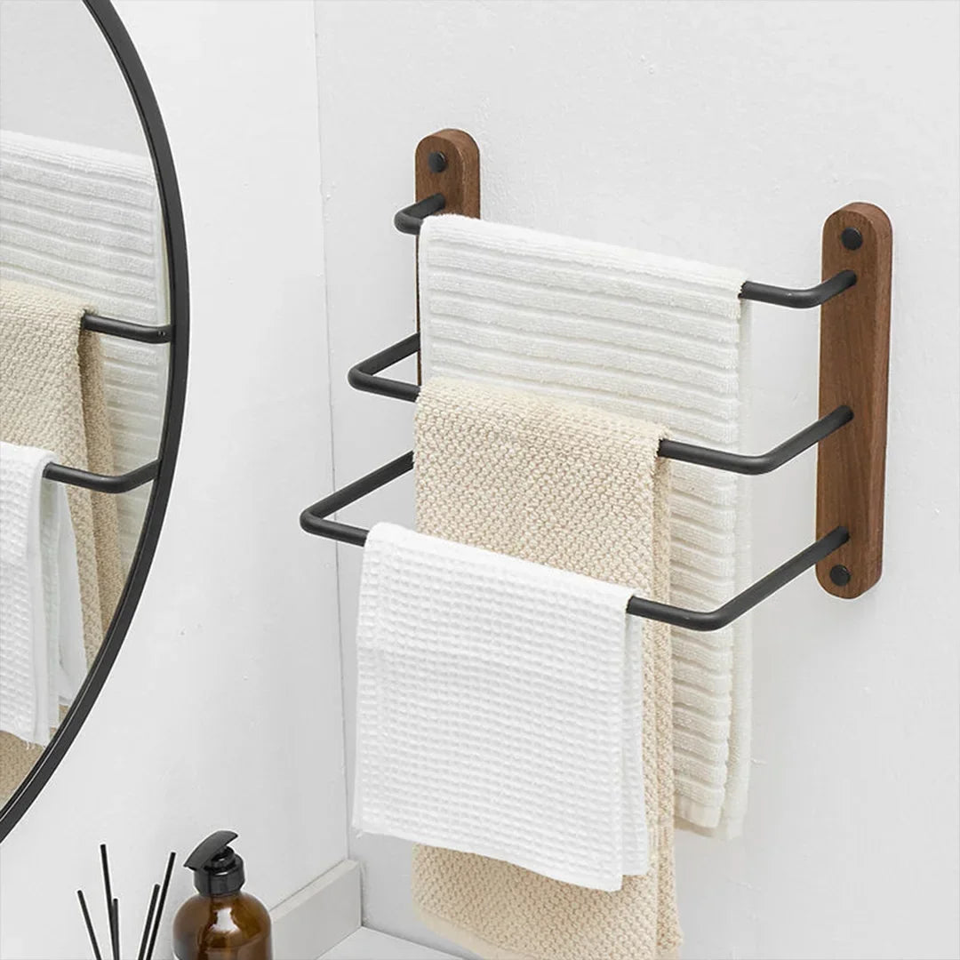 Porte-Serviettes Mural en Noyer Noir – Support Moderne avec Étagère pour Salle de Bain Supports et porte-serviettes Electro Paris