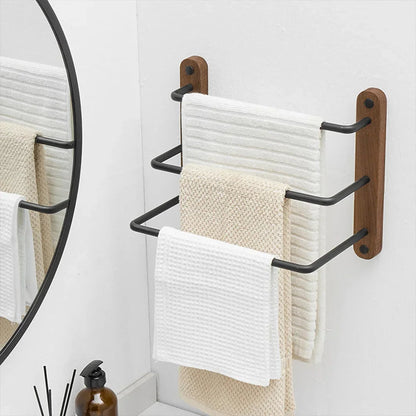 Porte-Serviettes Mural en Noyer Noir – Support Moderne avec Étagère pour Salle de Bain Supports et porte-serviettes Electro Paris