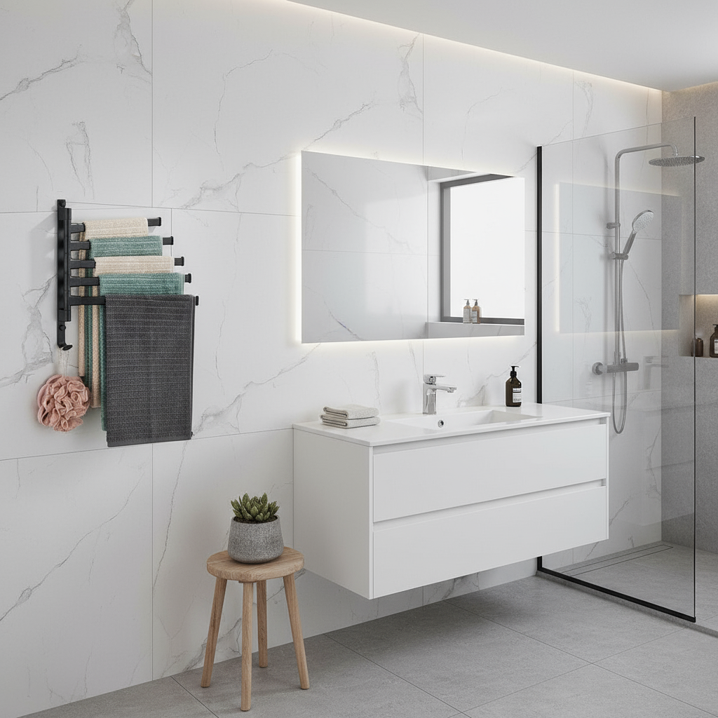 Porte-Serviettes Pivotant Noir pour Salle de Bain – Support Mural Moderne à 5 Bras Accessoires de bain Electro Paris