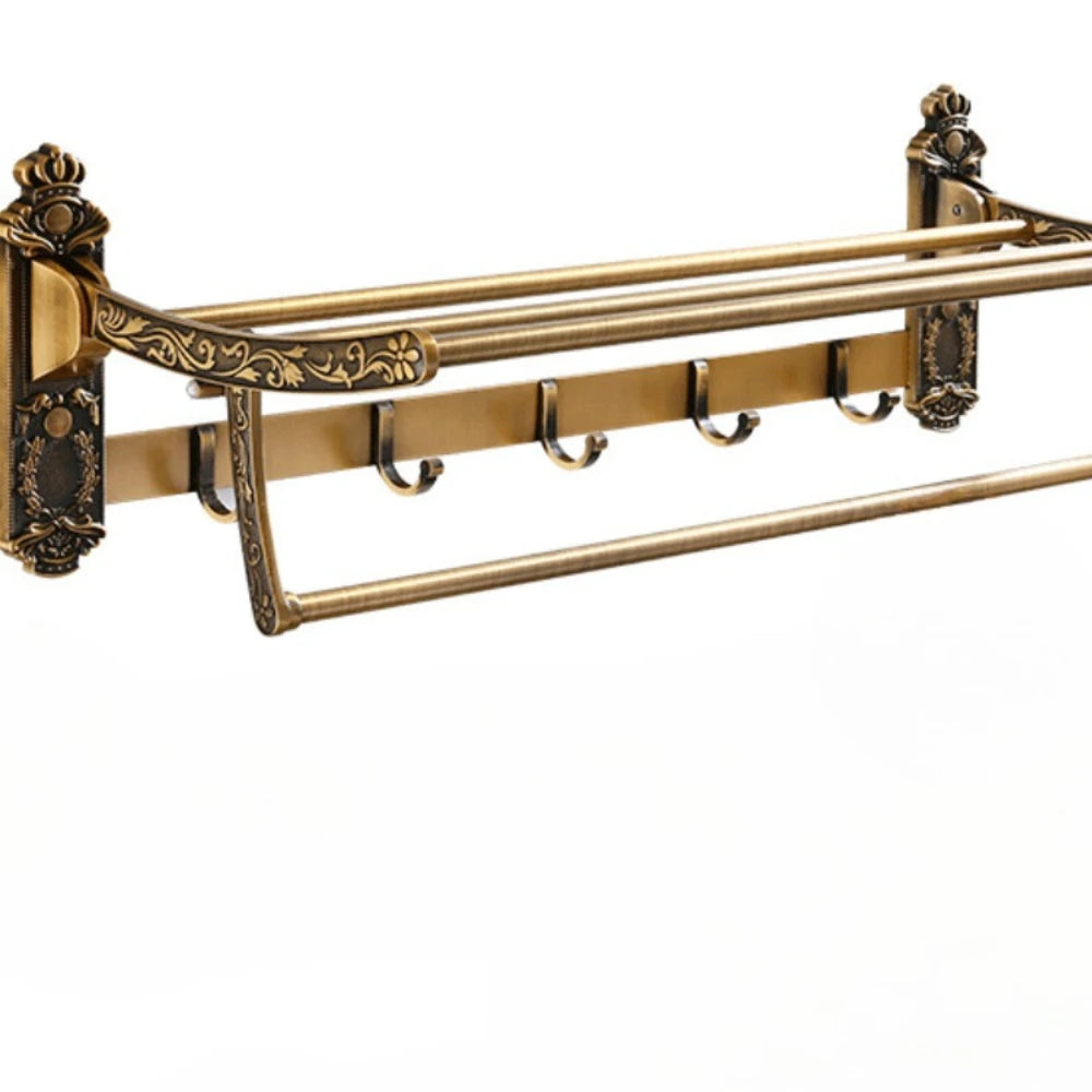 Porte-Serviettes Mural Pliable – Support en Laiton Antique avec Étagère et Crochets Supports et porte-serviettes Electro Paris