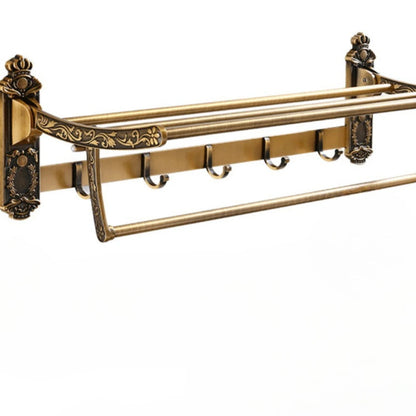 Porte-Serviettes Mural Pliable – Support en Laiton Antique avec Étagère et Crochets Supports et porte-serviettes Electro Paris