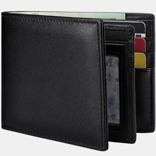 Portefeuille élégant en cuir véritable avec protection RFID ***Heren Bifold Echte Leer RFID Blokkerende Portemonnee - StitchCraft Electro Paris Noir