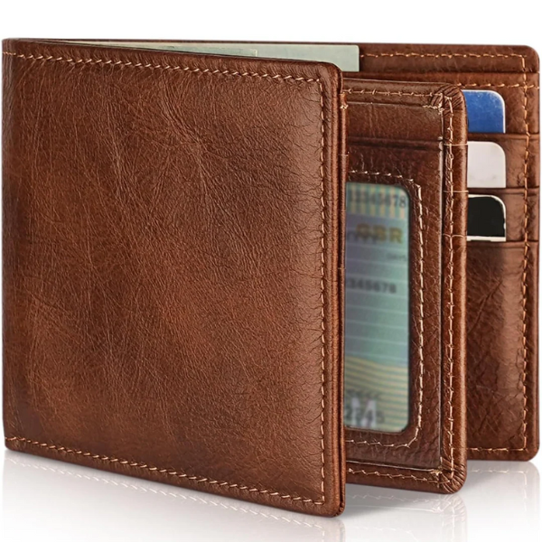 Portefeuille élégant en cuir véritable avec protection RFID ***Heren Bifold Echte Leer RFID Blokkerende Portemonnee - StitchCraft Electro Paris Marron