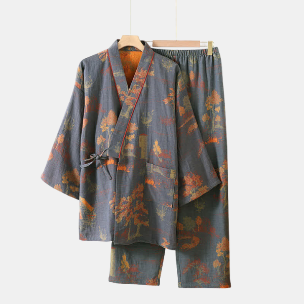 Pyjama Kimono Confort – Style Naturel et Décontracté nightwear Electro Paris Gris Bleu M