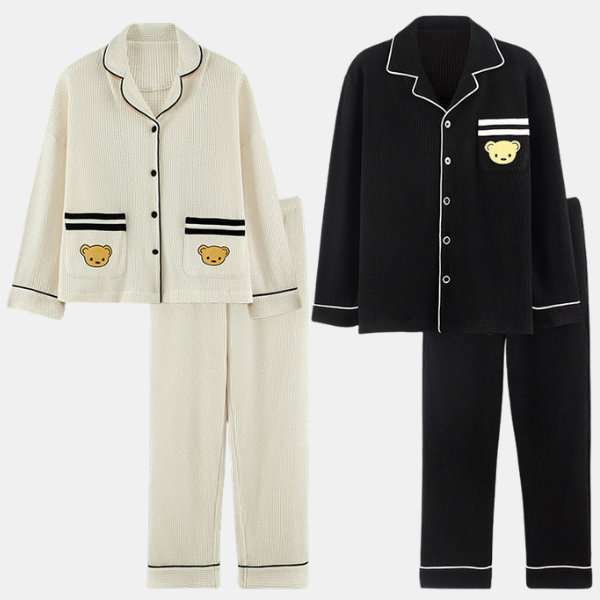 Pyjamas Assortis en Tricot Waffle – Confort Douillet pour Couples Couple Sleepwear Electro Paris M M