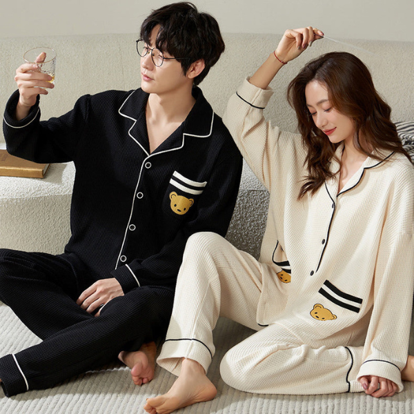 Pyjamas Assortis en Tricot Waffle – Confort Douillet pour Couples Couple Sleepwear Electro Paris
