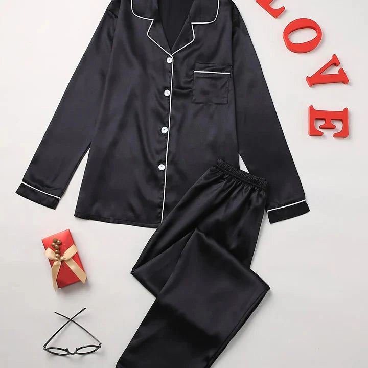 Pyjama Femme À Manches Longues Loungewear Set Electro Paris Noir S