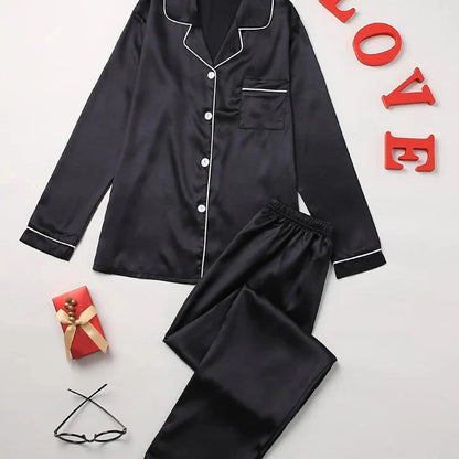 Pyjama Femme À Manches Longues Loungewear Set Electro Paris Noir S