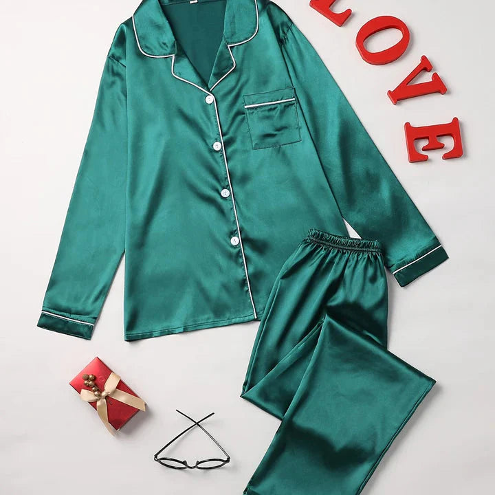 Pyjama Femme À Manches Longues Loungewear Set Electro Paris Vert S
