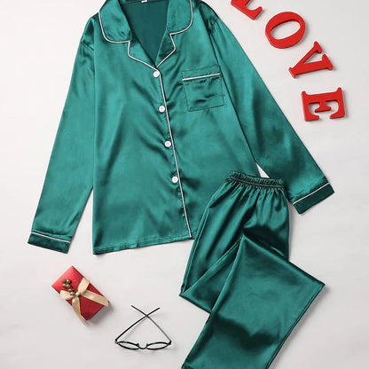 Pyjama Femme À Manches Longues Loungewear Set Electro Paris Vert S