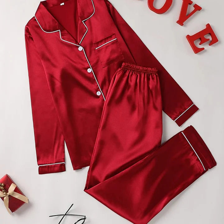 Pyjama Femme À Manches Longues Loungewear Set Electro Paris Rouge S