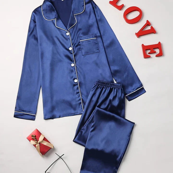 Pyjama Femme À Manches Longues Loungewear Set Electro Paris Bleu marine S
