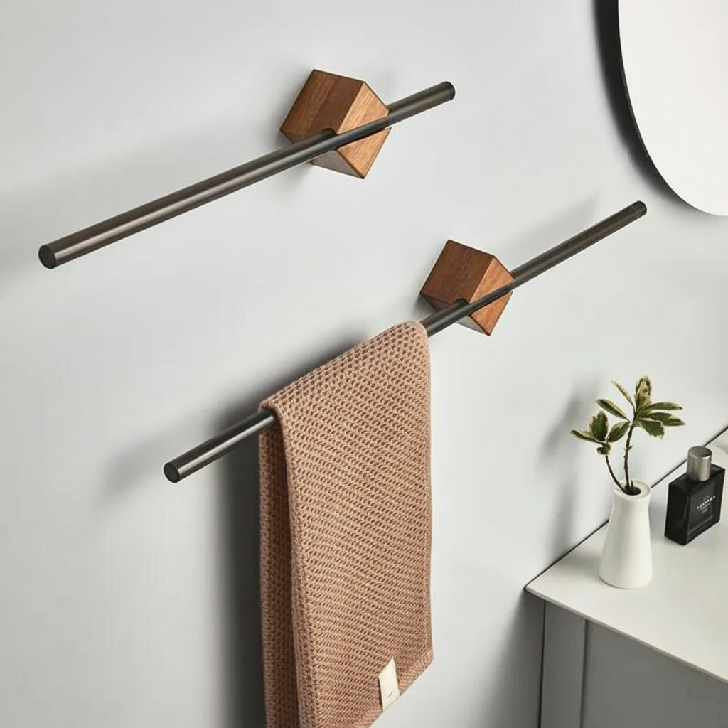 Porte-Serviettes Ajustable En Bois Pour Salle De Bain Contemporaine Avec Cube Coulissant Élégant Towel rack Electro Paris
