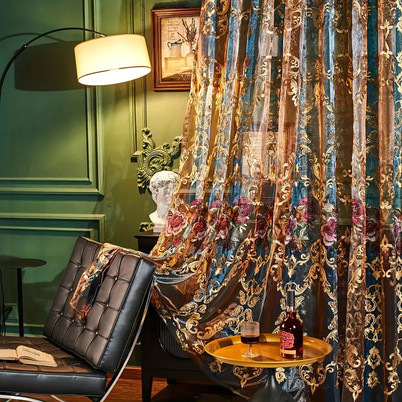 Rideau Brodé Jacquard à Motifs Floraux pour une Décoration Élégante Rideaux et tentures Electro Paris