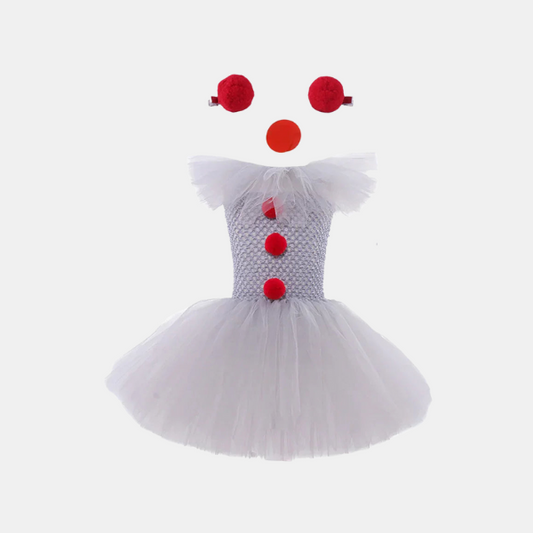 Robe Tutu de Clown Effrayant pour Filles – Costume de Bouffon Maléfique pour Halloween Costumes pour filles Electro Paris Blanc 90 (2-3 ans)