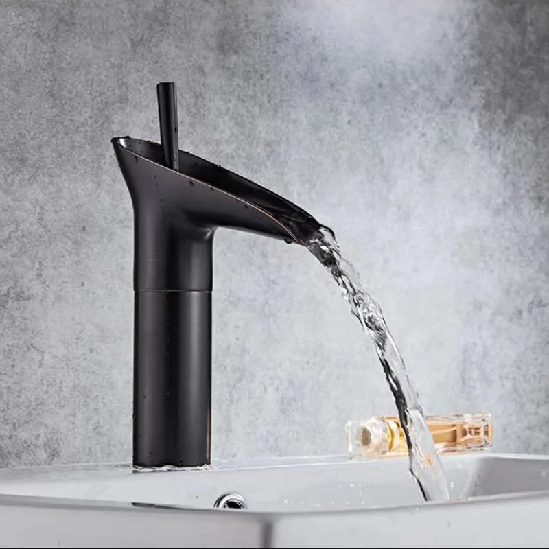 Robinet de Salle de Bain Cascade Moderne – Mitigeur à Poignée Unique pour Lavabo Appareils de plomberie Electro Paris Bas noir