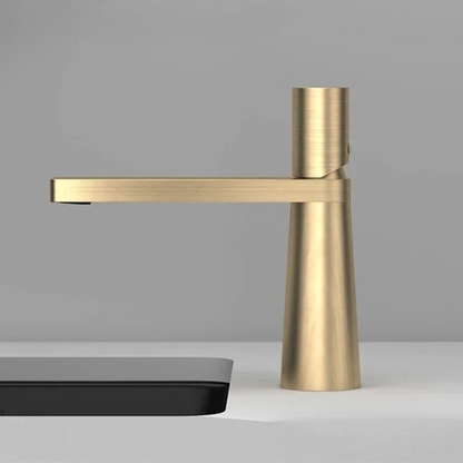 Robinet de Lavabo Moderne en Or Brossé – Mitigeur de Vasque en Laiton à Poignée Unique Robinetterie Electro Paris Or brossé court