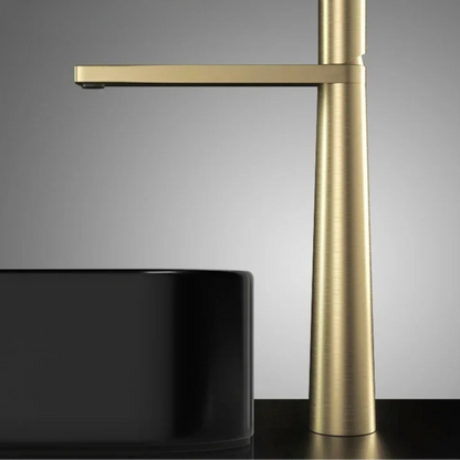 Robinet de Lavabo Moderne en Or Brossé – Mitigeur de Vasque en Laiton à Poignée Unique Robinetterie Electro Paris Or brossé haut