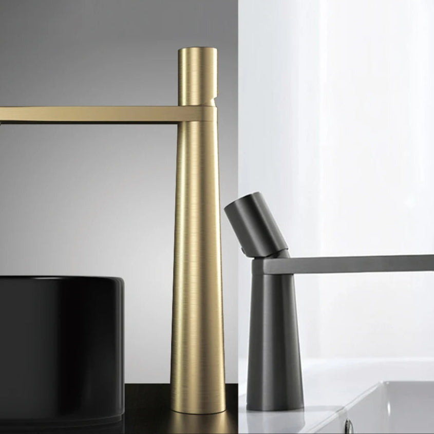 Robinet de Lavabo Moderne en Or Brossé – Mitigeur de Vasque en Laiton à Poignée Unique Robinetterie Electro Paris