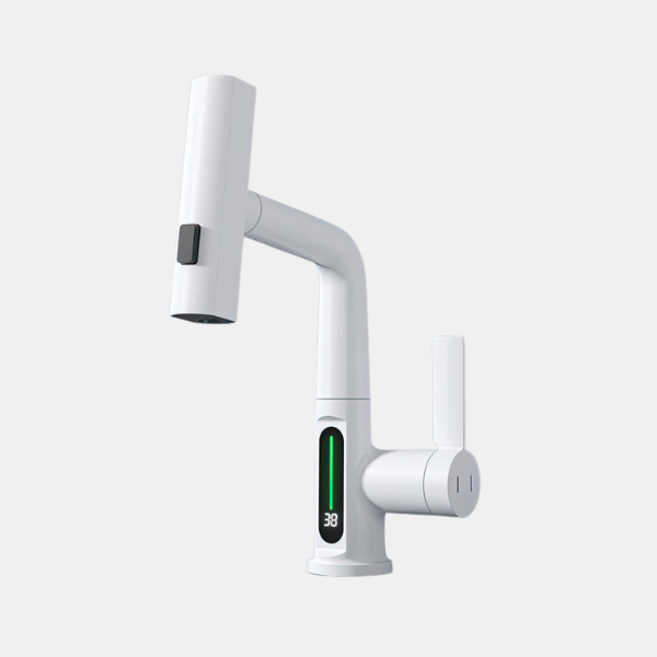 Robinet de Cuisine Intelligent avec Douchette – Mitigeur avec Affichage LED de Température Appareils de plomberie Electro Paris Blanc + Affichage numérique