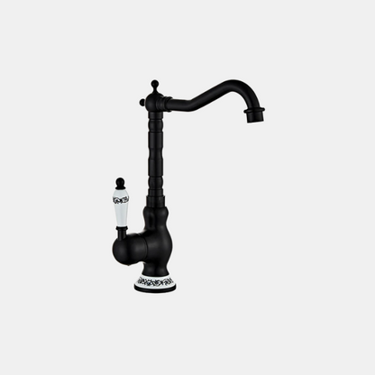 Robinet en Laiton Antique pour Cuisine et Salle de Bain – Mitigeur Pivotant Rétro avec Poignée en Céramique Robinet de cuisine Electro Paris Noir