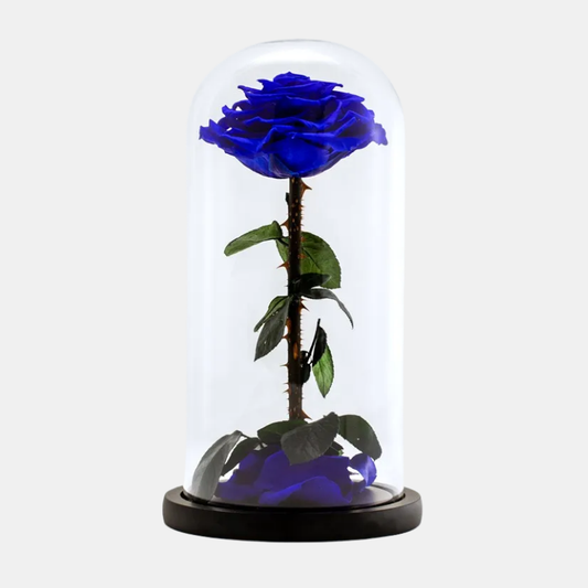 Rose Éternelle Bleue sous Cloche en Verre Élégante et Durable Fleurs et plantes artificielles Electro Paris Bleu