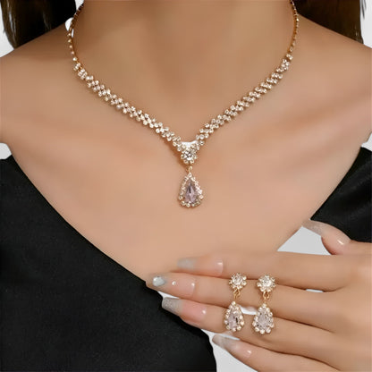 Set de Colliers Élégant Pour Mariage 2 Pièces Avec Pendentif Goutte Et Boucles d’Oreilles Jewelry Electro Paris Rosa