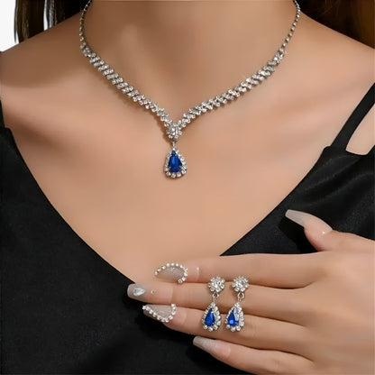 Set de Colliers Élégant Pour Mariage 2 Pièces Avec Pendentif Goutte Et Boucles d’Oreilles Jewelry Electro Paris Bleu