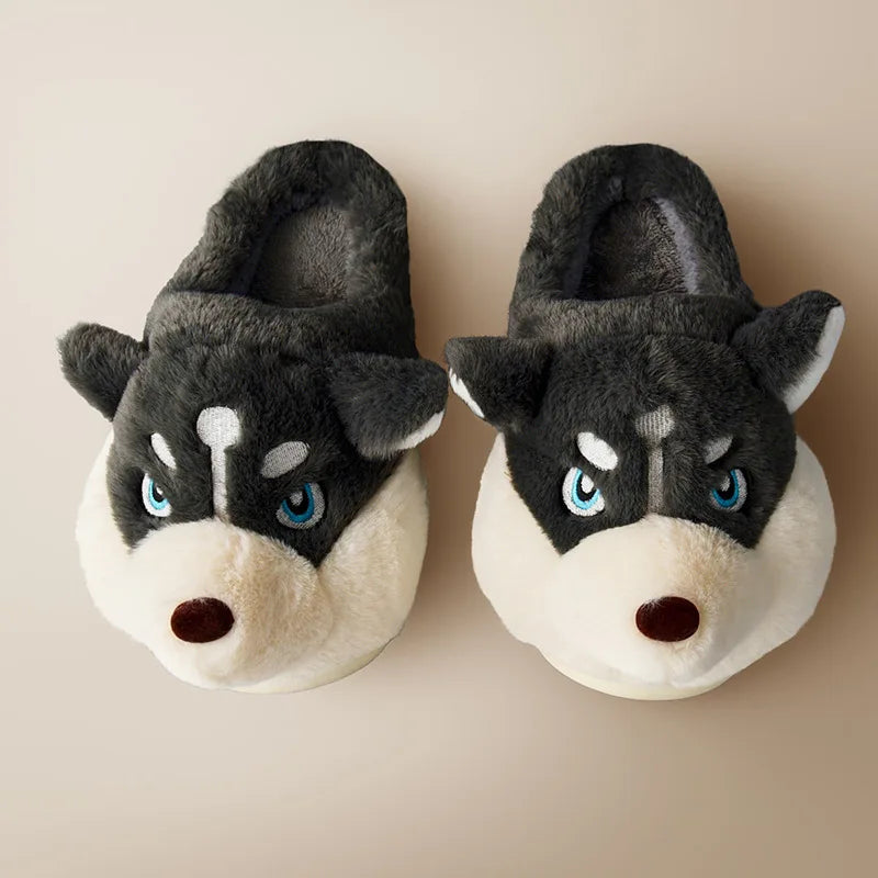 Chaussons Husky Câlins – Adorables Chaussons D’intérieur Chauds Pour Un Confort À La Maison Slippers Electro Paris Chaussons Gris foncé 44-45