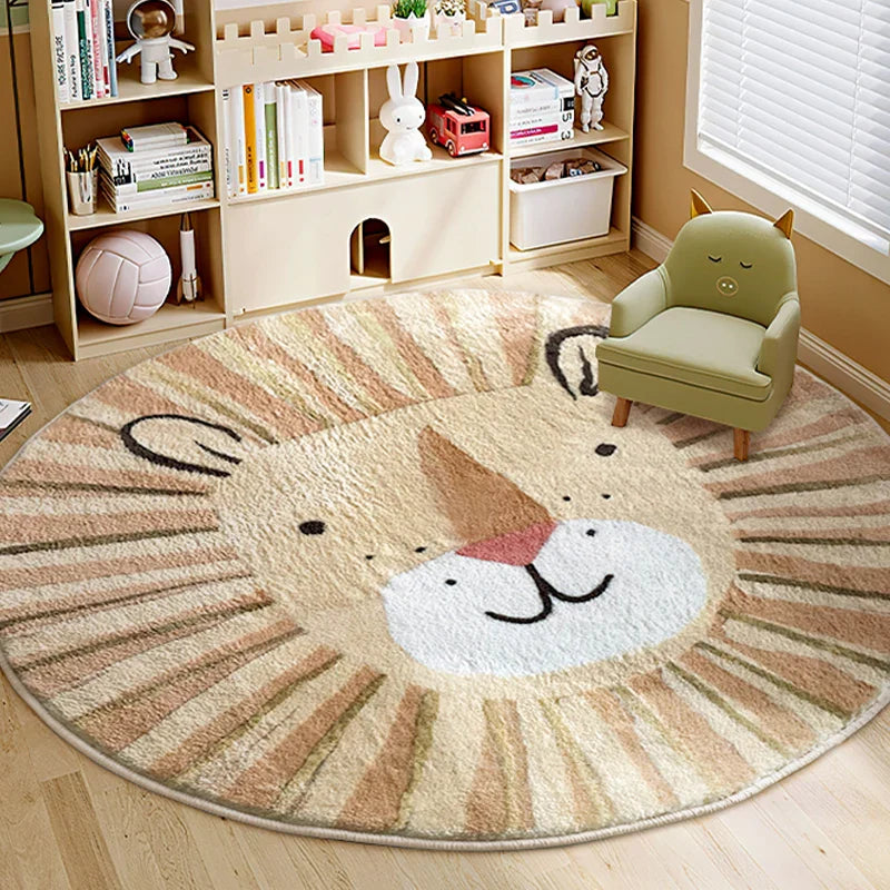 Tapis de jeu rond pour enfants Lion Beige – Doux, Confortable et Ludique