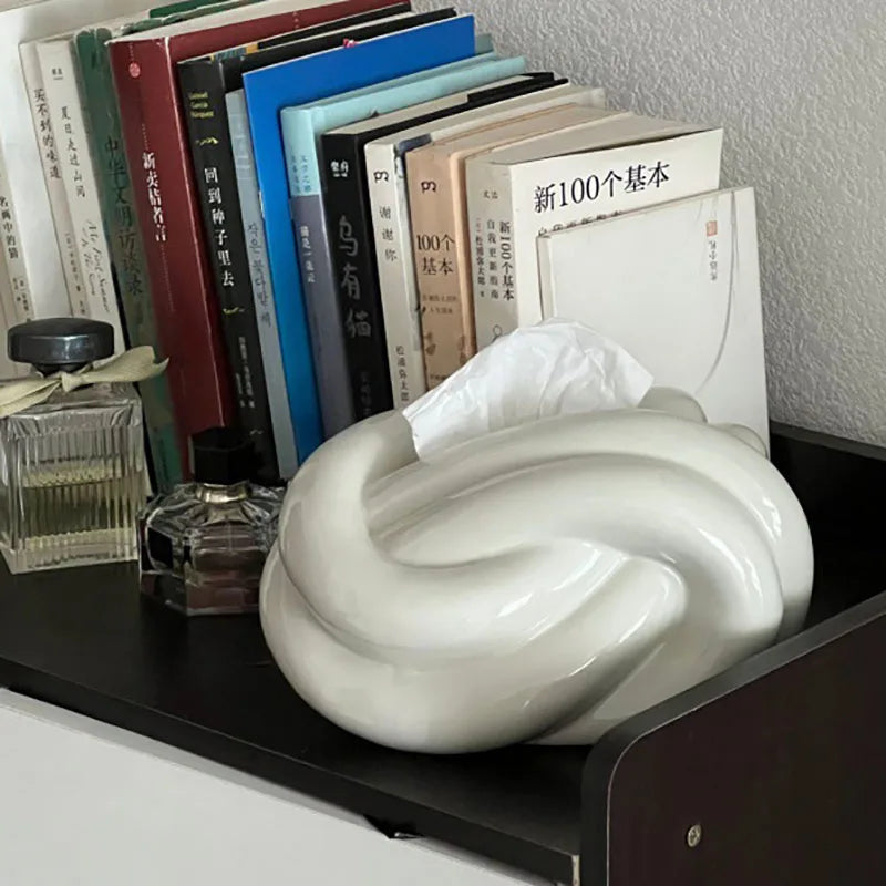 Boîte À Mouchoirs En Céramique Avec Nœud Design Pour Décoration Moderne Et Élégante Tissue Holders Electro Paris Blanc