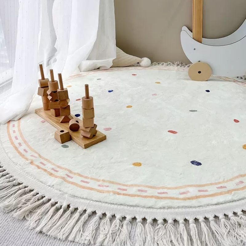 Tapis De Jeu – Soft White Playmat For Children's Room With Dot & Tassel Detail Baby & Children Electro Paris