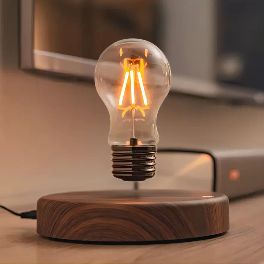 Lampe Flottante LED avec Ampoule Magnétique en Verre et Base en Bois Light Electro Paris