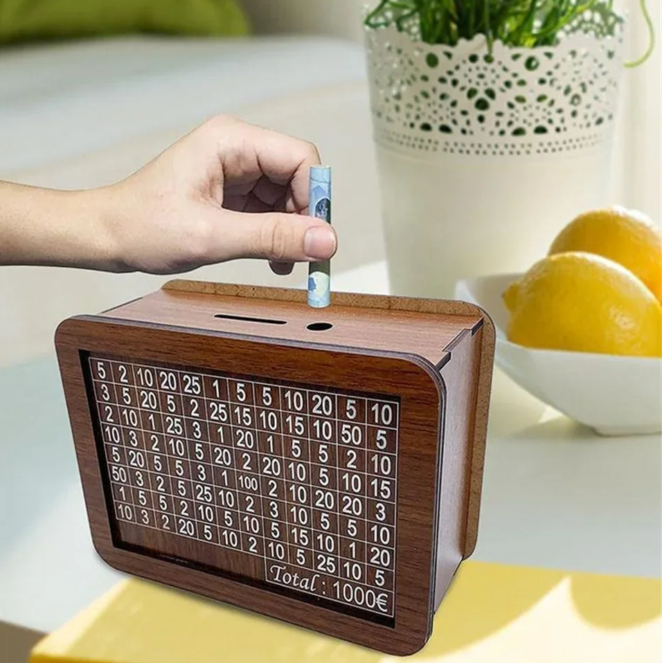 Tirelire Euro en Bois – Design Gravé Élégant pour un Stockage Sécurisé de l’Argent Home Electro Paris