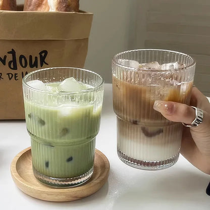 Gobelet À Emporter En Verre Côtelé Résistant À La Chaleur Avec Couvercle Et Paille tumbler Electro Paris