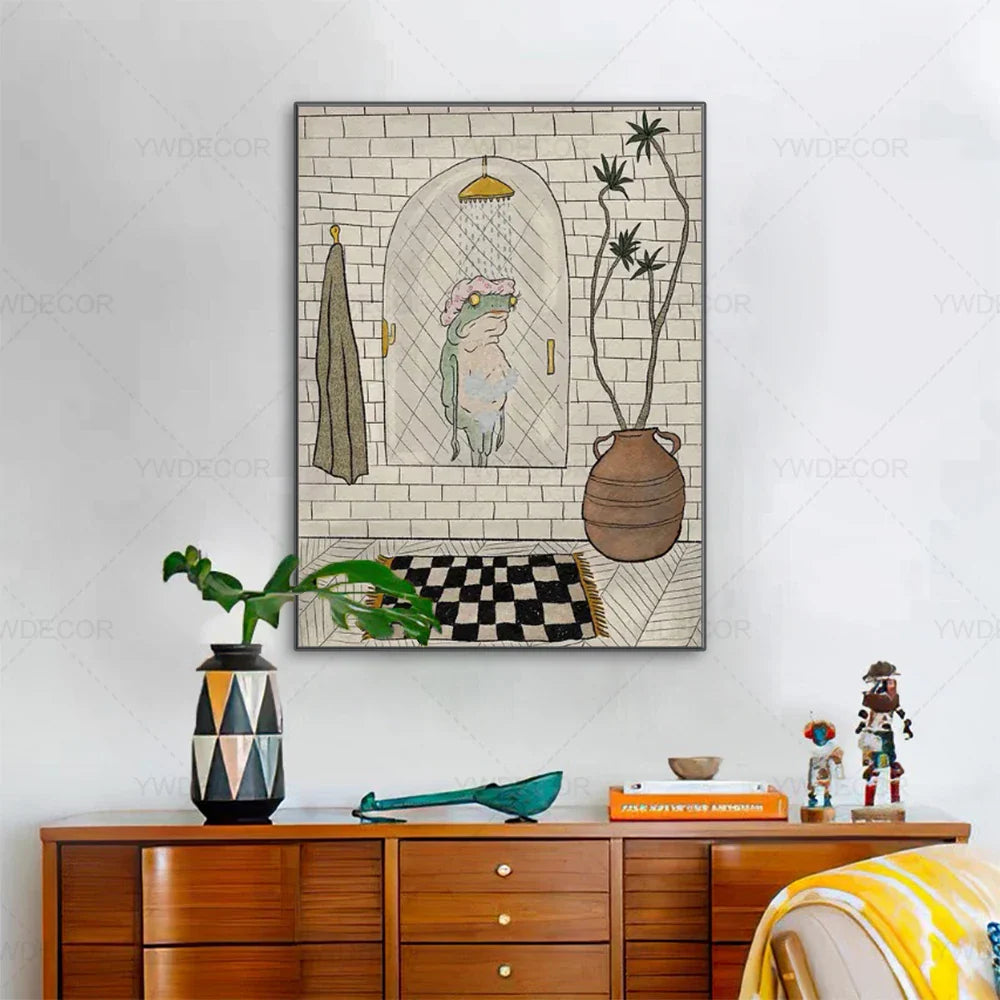 Art Mural En Toile Cartoon Grenouille Pour Décoration De Salle De Bain Et Intérieurs Ludiques Art mural Electro Paris