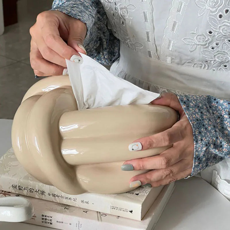Boîte À Mouchoirs En Céramique Avec Nœud Design Pour Décoration Moderne Et Élégante Tissue Holders Electro Paris Beige