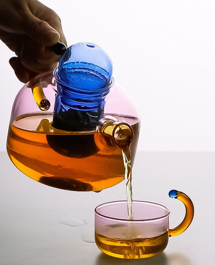 Théière En Verre Moderne Avec Tasse Et Détails Néon Inspirés De Tokyo Teapot Electro Paris