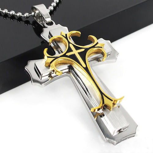 Collier Homme Pendentif Croix En Acier Inoxydable Avec Chaîne De 24 Pouces