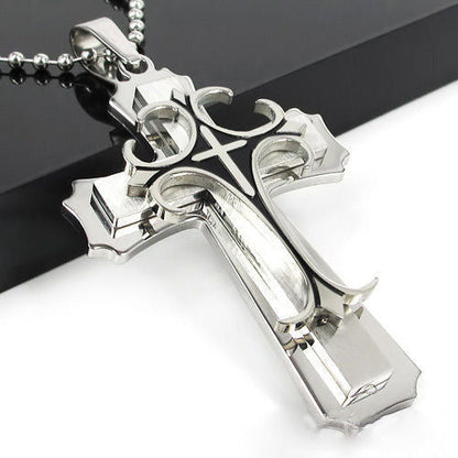 Collier Homme Pendentif Croix En Acier Inoxydable Avec Chaîne De 24 Pouces