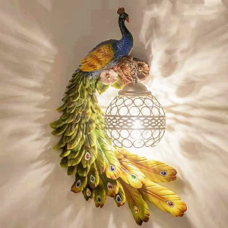 Applique Murale Paon Élégant – Lampe Murale Cristal Lumière en Résine Sculptée Wall Lights Electro Paris Coloré - Gauche 110V-120V For US/CA