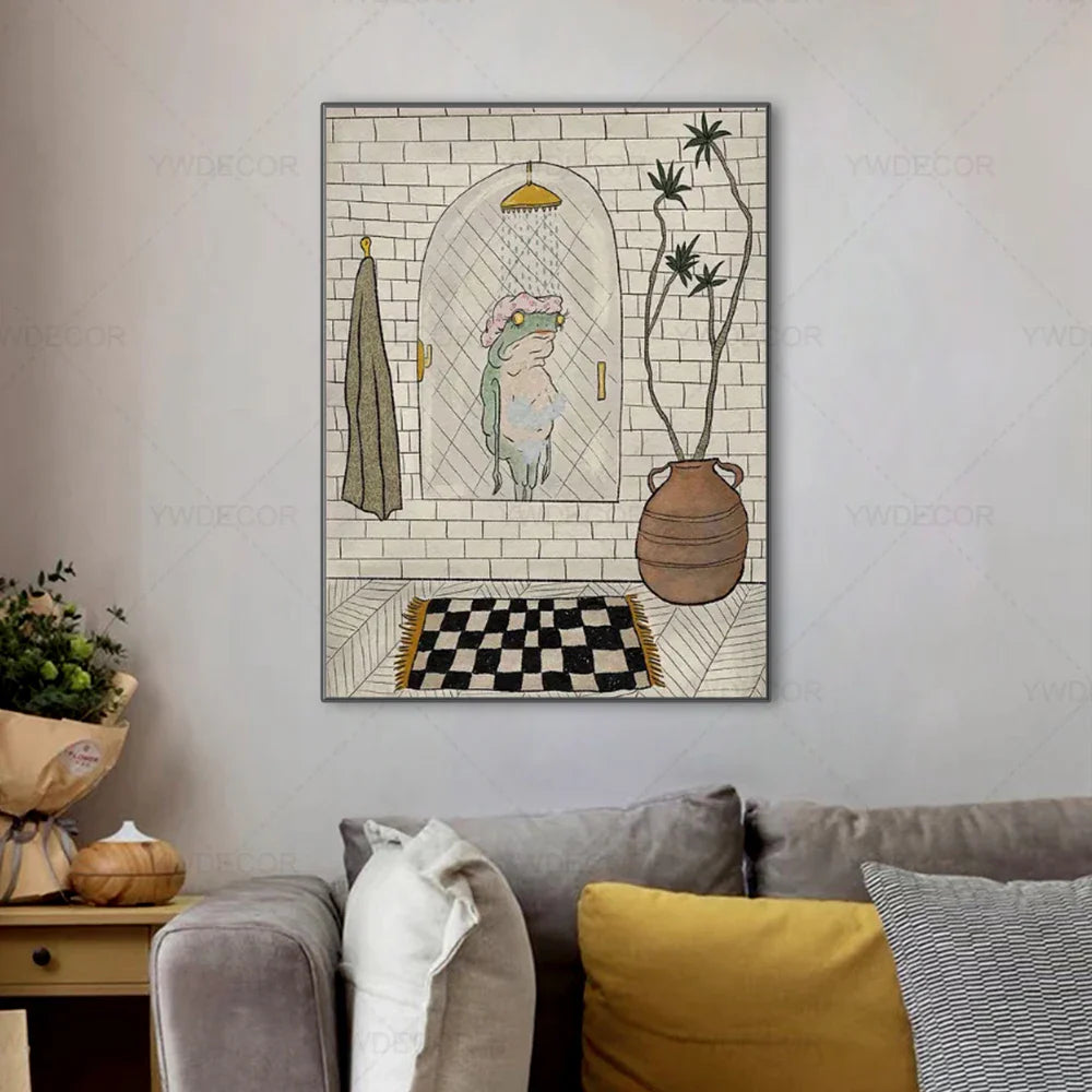 Art Mural En Toile Cartoon Grenouille Pour Décoration De Salle De Bain Et Intérieurs Ludiques Art mural Electro Paris